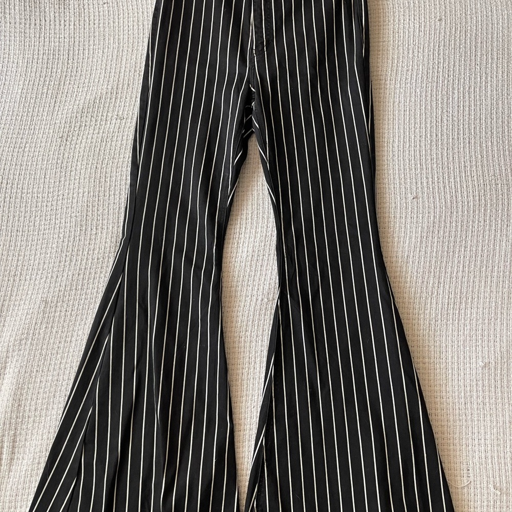 Black and White Striped Flared Pants